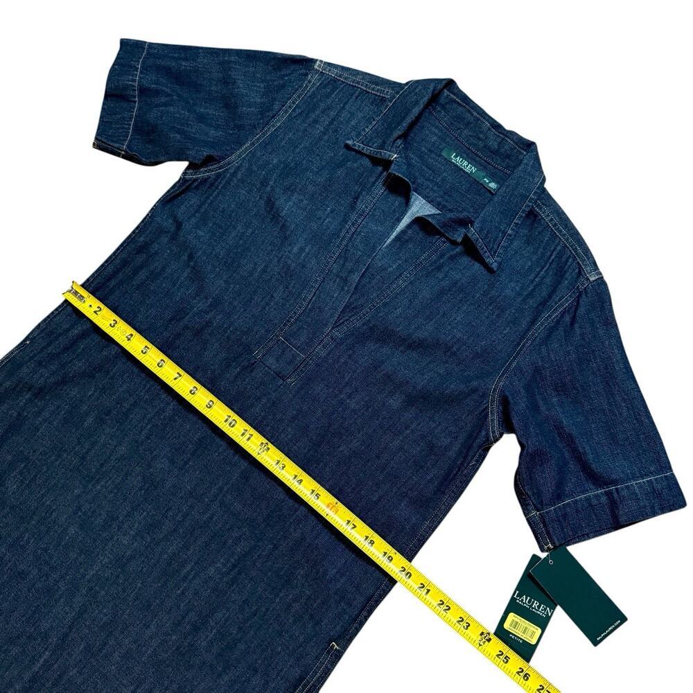Lauren Ralph Lauren Denim Shift Johnny Collar Short Sleeve Shirt Dress Petite PM - Picture 8 of 15
